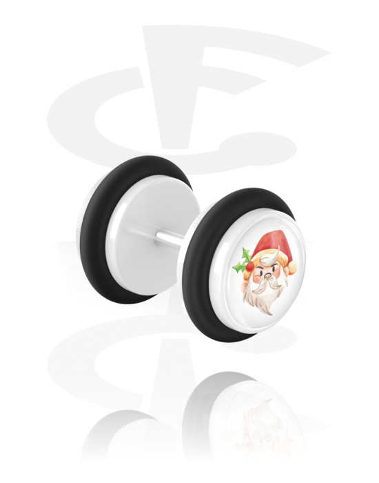Fake Piercings, Fake Plug with Christmas design, Acrylic, Surgical Steel 316L