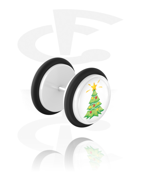 Piercing fake, Fake plug con design natalizio, Acrilico, Acciaio chirurgico 316L