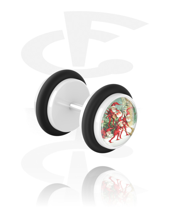 Piercings falsos, Falso plug con Diseño navideño vintage, Acrílico, Acero quirúrgico 316L
