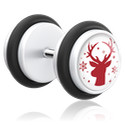 Fake Piercings, Fake Plug with Christmas design, Acrylic, Surgical Steel 316L