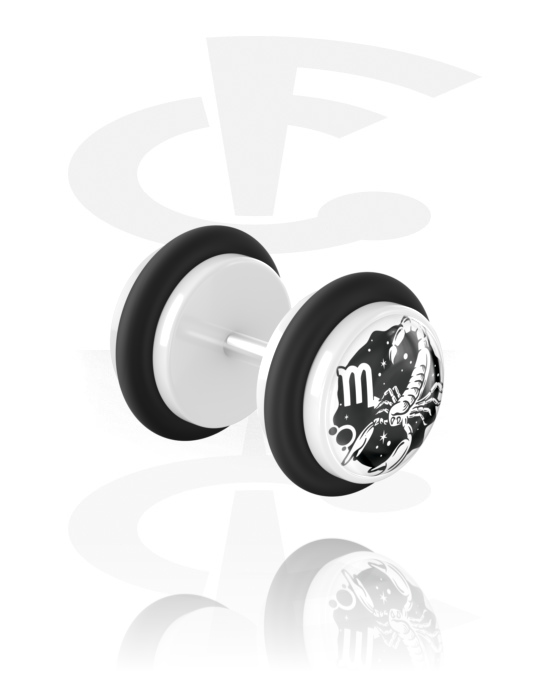 Piercings falsos, Falso plug con Diseño signos del Zodiaco, Acrílico, Acero quirúrgico 316L