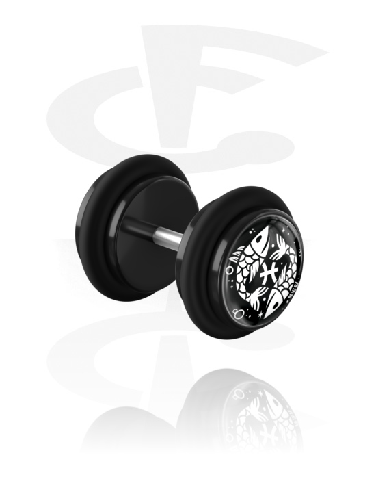 Fake Piercings, Fake Plug with zodiac design, Acrylic, Surgical Steel 316L