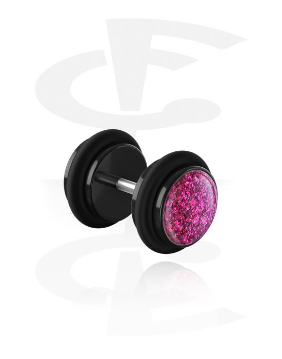 Fake Piercings, Fake Plug with Glitter Design, Acrylic, Surgical Steel 316L