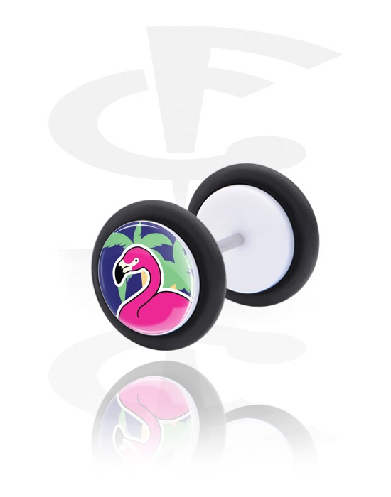 Fake Piercings, Fake Plug with flamingo design, Acrylic