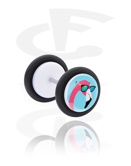 Fake Piercings, Fake Plug mit Flamingo-Design, Acryl