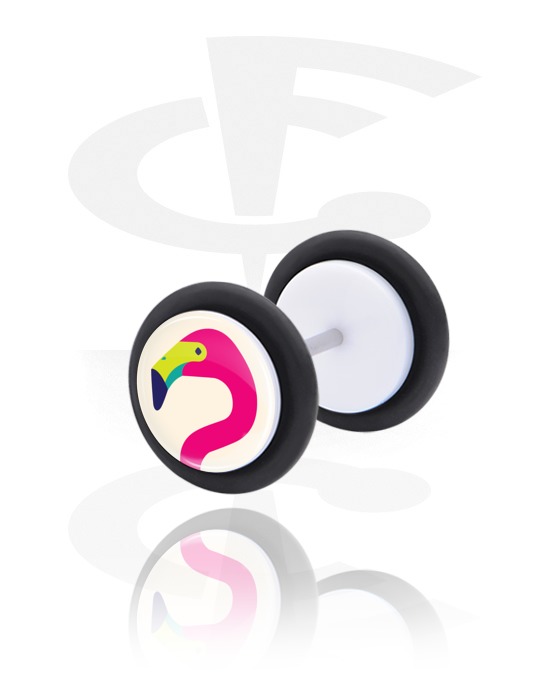 Fake Piercings, Fake Plug mit Flamingo-Design, Acryl