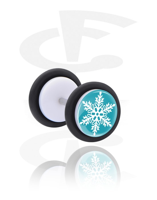 Fake Piercings, White Fake Plug with winter snowflake design, Acrylic