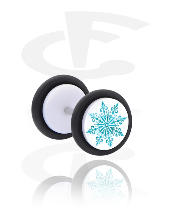 Fake Piercings, White Fake Plug with winter snowflake design, Acrylic