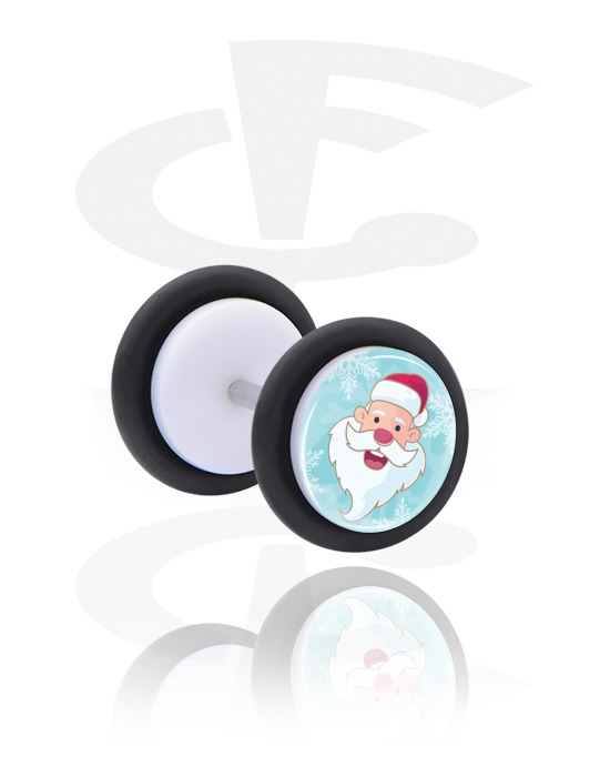 Fake Piercings, White Fake Plug with Father Christmas design, Acrylic