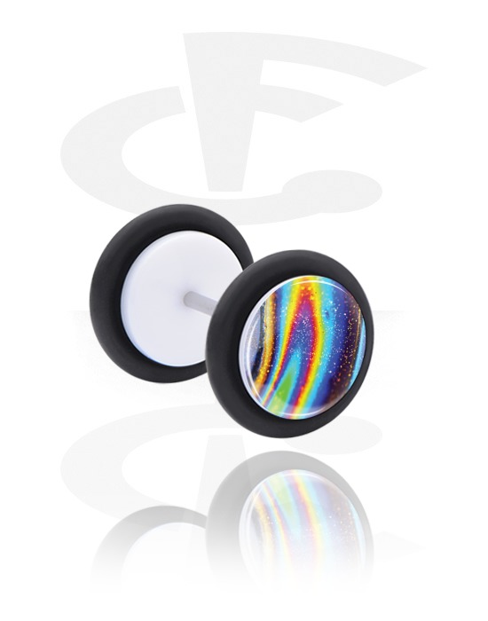 Fake Piercings, Fake Plug with rainbow design, Acrylic