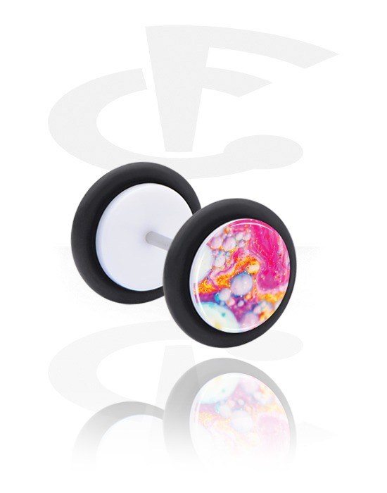 Fake Piercings, Fake Plug with rainbow design, Acrylic