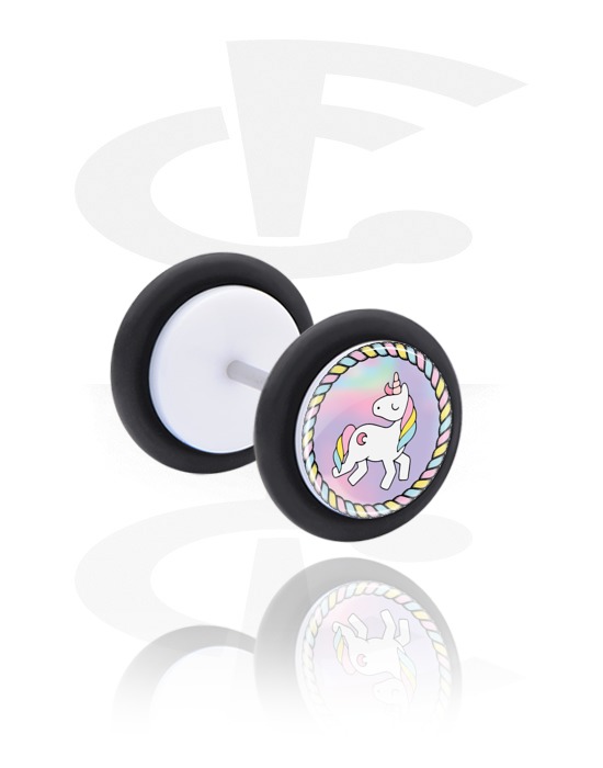 Fake Piercings, Fake Plug with unicorn design, Acrylic