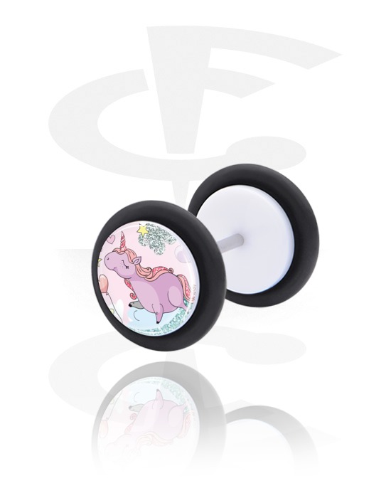 Fake Piercings, Fake Plug with unicorn design, Acrylic