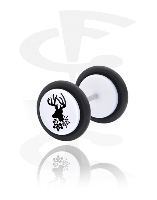 Fake Piercings, White Fake Plug with winter stag design, Acrylic