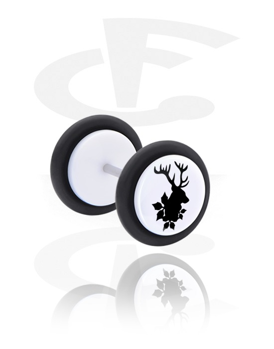 Fake Piercings, White Fake Plug with winter stag design, Acrylic