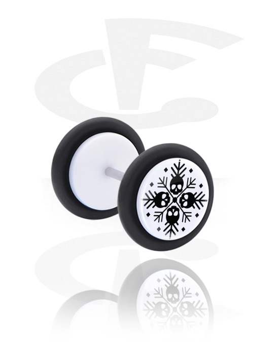 Fake Piercings, Weißer Fake Plug mit winterlichem Schädel-Design, Acryl