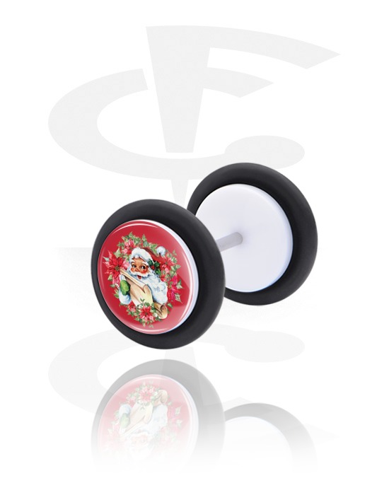 Fake Piercings, White Fake Plug with Christmas design, Acrylic
