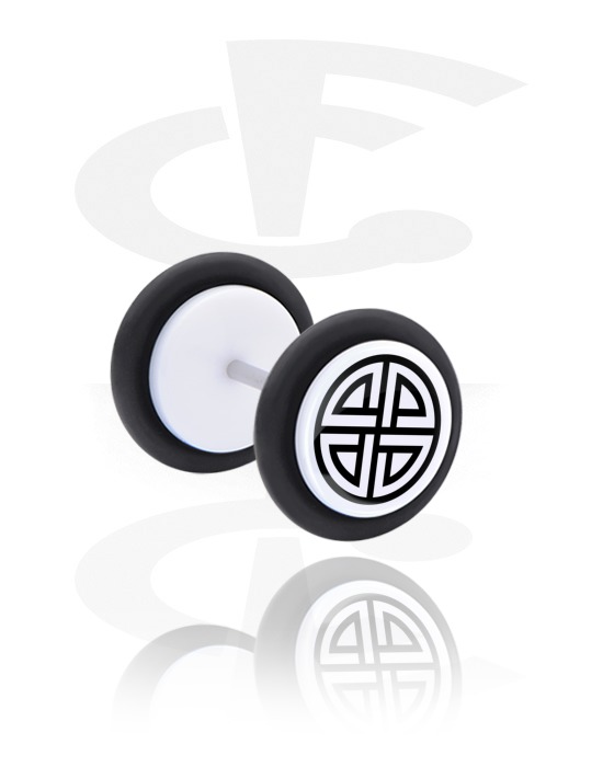 Fake Piercings, White Fake Plug with Nordic Runes, Acrylic, Surgical Steel 316L