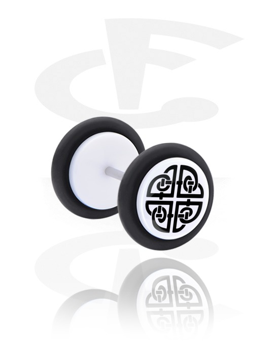 Faux piercings, Faux plug blanc avec motif runes nordiques, Acrylique, Acier chirurgical 316L
