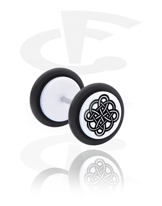 Fake Piercings, White Fake Plug with Nordic Runes, Acrylic, Surgical Steel 316L