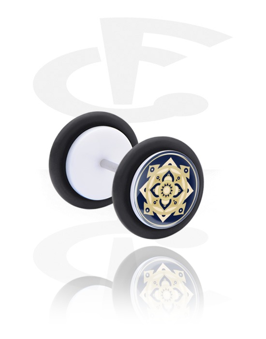 Fake Piercings, White Fake Plug with Arabian Ceramics, Acrylic, Surgical Steel 316L