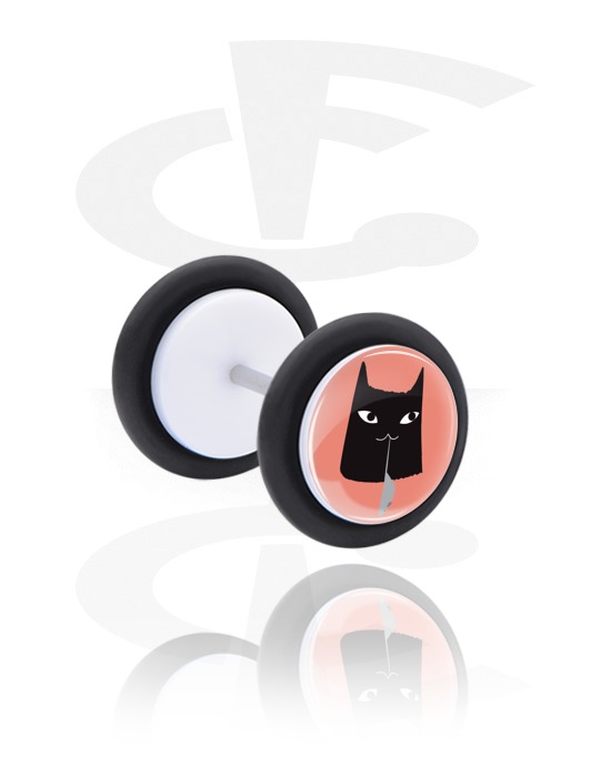 Fake Piercings, Weißer Fake Plug mit Katzen-Design, Acryl, Chirurgenstahl 316L