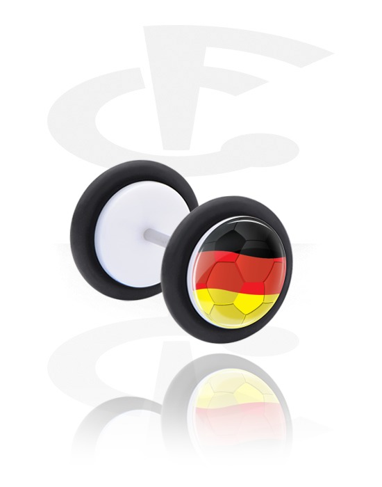 Fake Piercings, World Cup Fake Plug with German Flag, Acrylic, Surgical Steel 316L