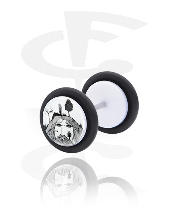Fake Piercings, Weißer Fake Plug mit Jongrak-Design, Acryl, Chirurgenstahl 316L