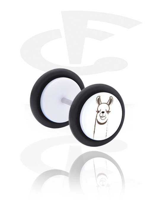 Piercings falsos, Plug falso blanco con diseño alpaca, Acrílico, Acero quirúrgico 316L