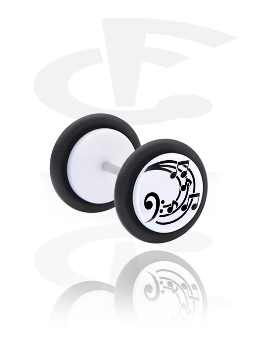 Fake Piercings, White Fake Plug with note design, Acrylic, Surgical Steel 316L