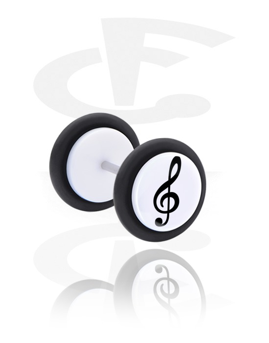 Piercings falsos, Plug falso blanco con diseño de nota musical, Acrílico, Acero quirúrgico 316L