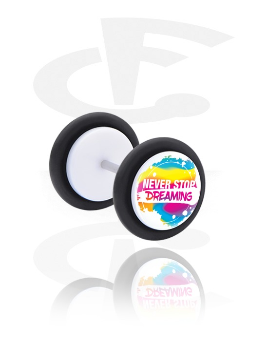 Fake Piercings, White Fake Plug with Magical Unicorn Thought, Acrylic, Surgical Steel 316L