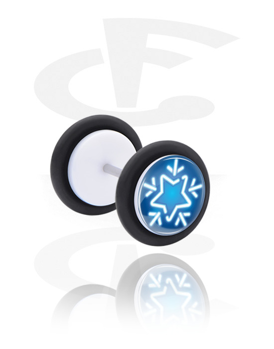 Fake Piercings, Weißer Fake Plug mit winterlichem Design, Acryl, Chirurgenstahl 316L