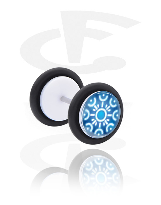 Fake Piercings, White Fake Plug with winter snowflake design, Acrylic, Surgical Steel 316L