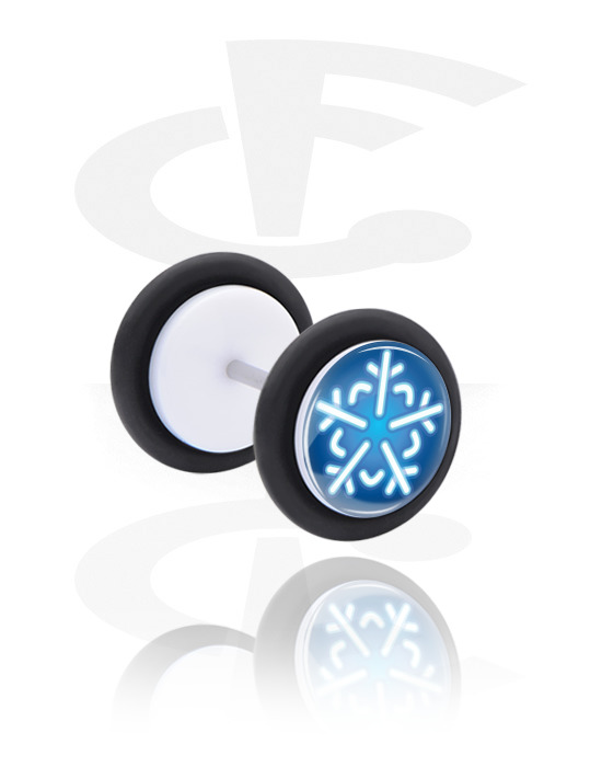 Piercings falsos, Plug falso blanco con diseño de invierno copo de nieve, Acrílico, Acero quirúrgico 316L
