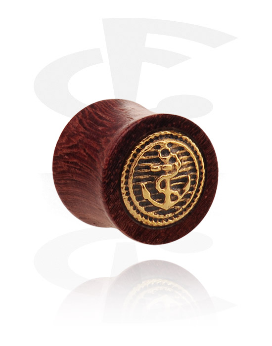 Tunnels & Plugs, Double flared plug (hout) met staal accessoire en ankermotief, Hout