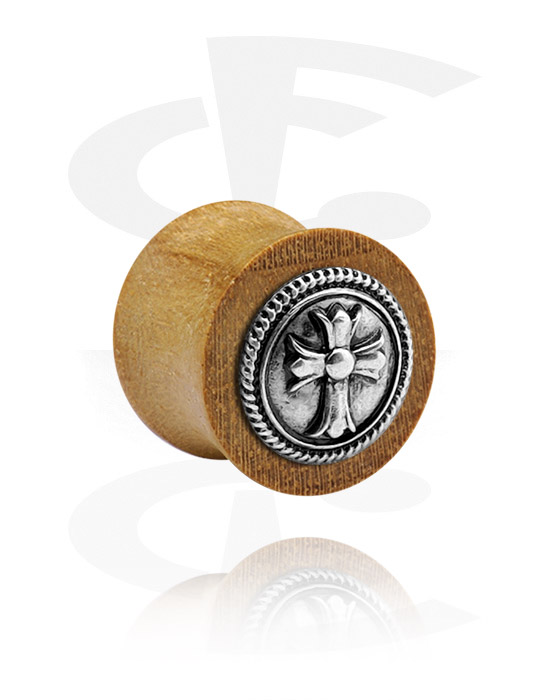 Tunnels & Plugs, Double flared plug (hout) met staal accessoire, Hout