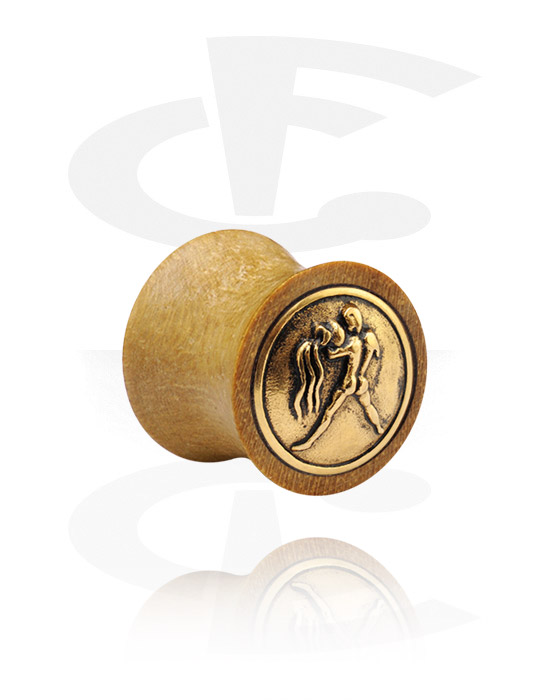 Tunnels og plugs, Double Flared Plug with gold-plated Inlay, Wood