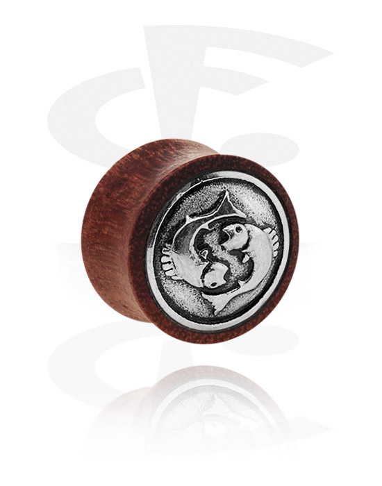 Tunnels & Plugs, Double flared plug (wood) with steel inlay "fish", Wood