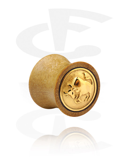 Tunnels & Plugs, Double flared plug (wood) with steel inlay "bull", Wood