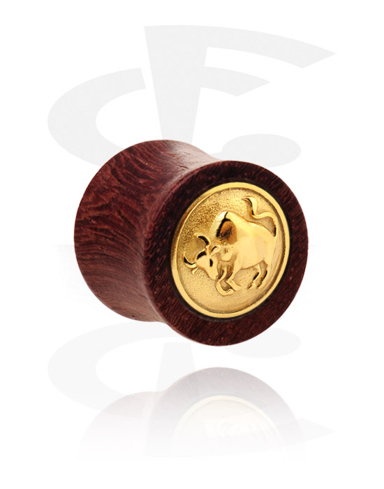 Tunnels & Plugs, Double flared plug (wood) with steel inlay "bull", Wood