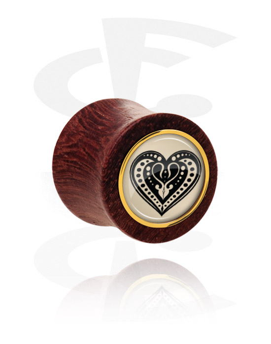 Tunely & plugy, Plug s rozšířenými konci (dřevo) s designem srdce, Mahagonové dřevo