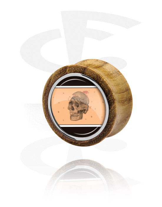 Tunnels & Plugs, Double flared plug met staal accessoire, Beukenhout