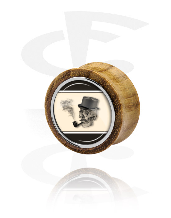 Tunnels & Plugs, Double flared plug met staal accessoire, Beukenhout