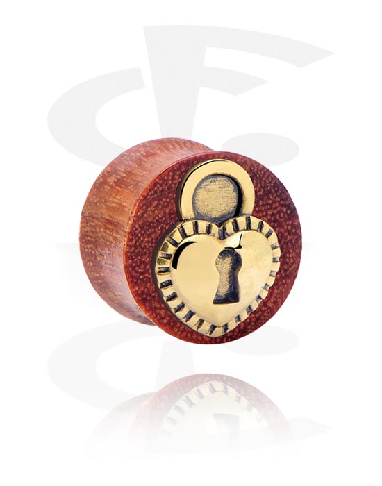 Tunnels & Plugs, Double flared plug (wood) with heart design, Mahogany Wood