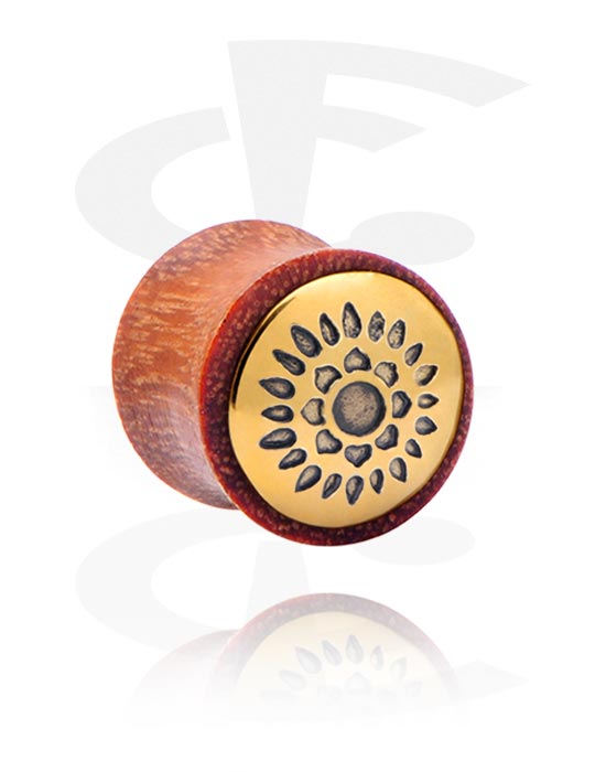 Tunnels & Plugs, Double flared plug (hout) met staal accessoire, Mahogany