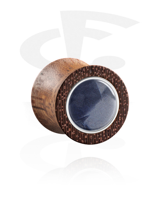 Tunely & plugy, Plug s rozšířenými konci (dřevo) s vložkou v různých barvách, Mahagonové dřevo