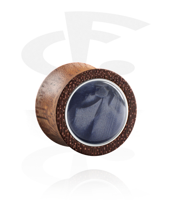 Tunnels & Plugs, Double flared plug (wood) with inlay in various colours, Mahogany Wood