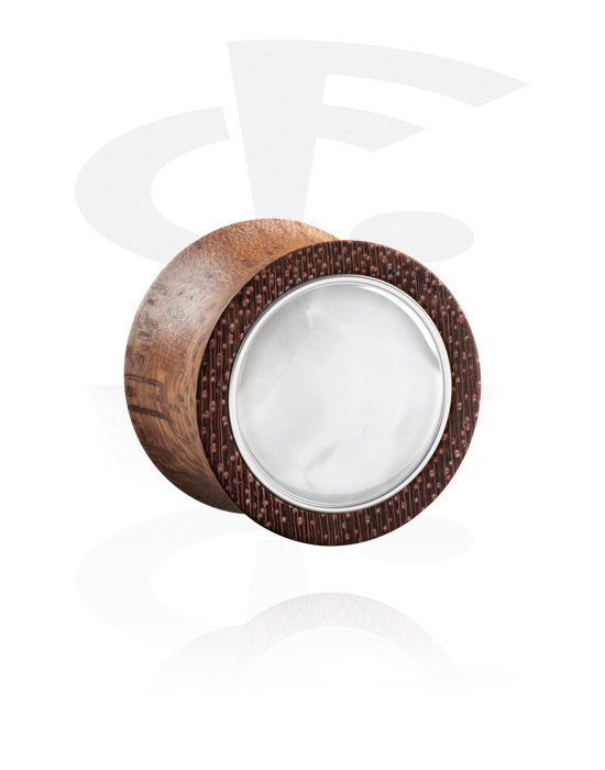 Tunnels & Plugs, Double flared plug (wood) with inlay in various colors, Mahogany Wood
