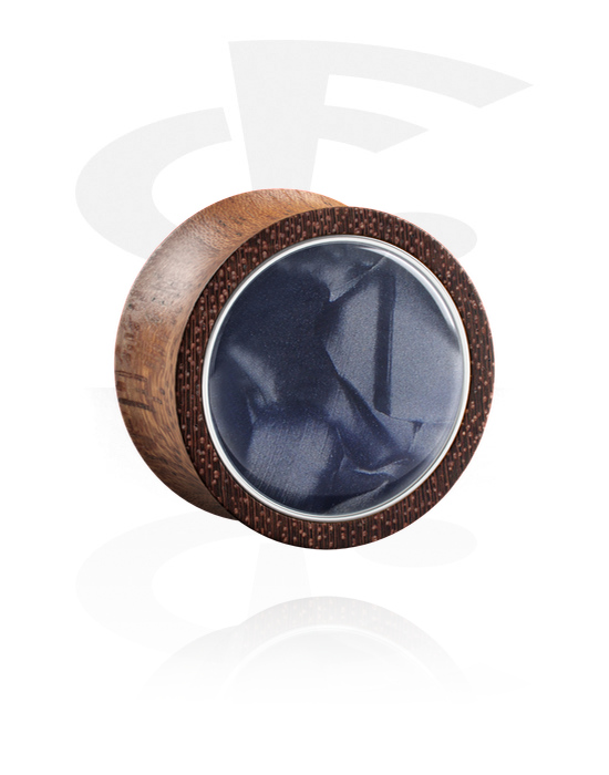 Tunnels & Plugs, Double flared plug (wood) with inlay in various colors, Mahogany Wood